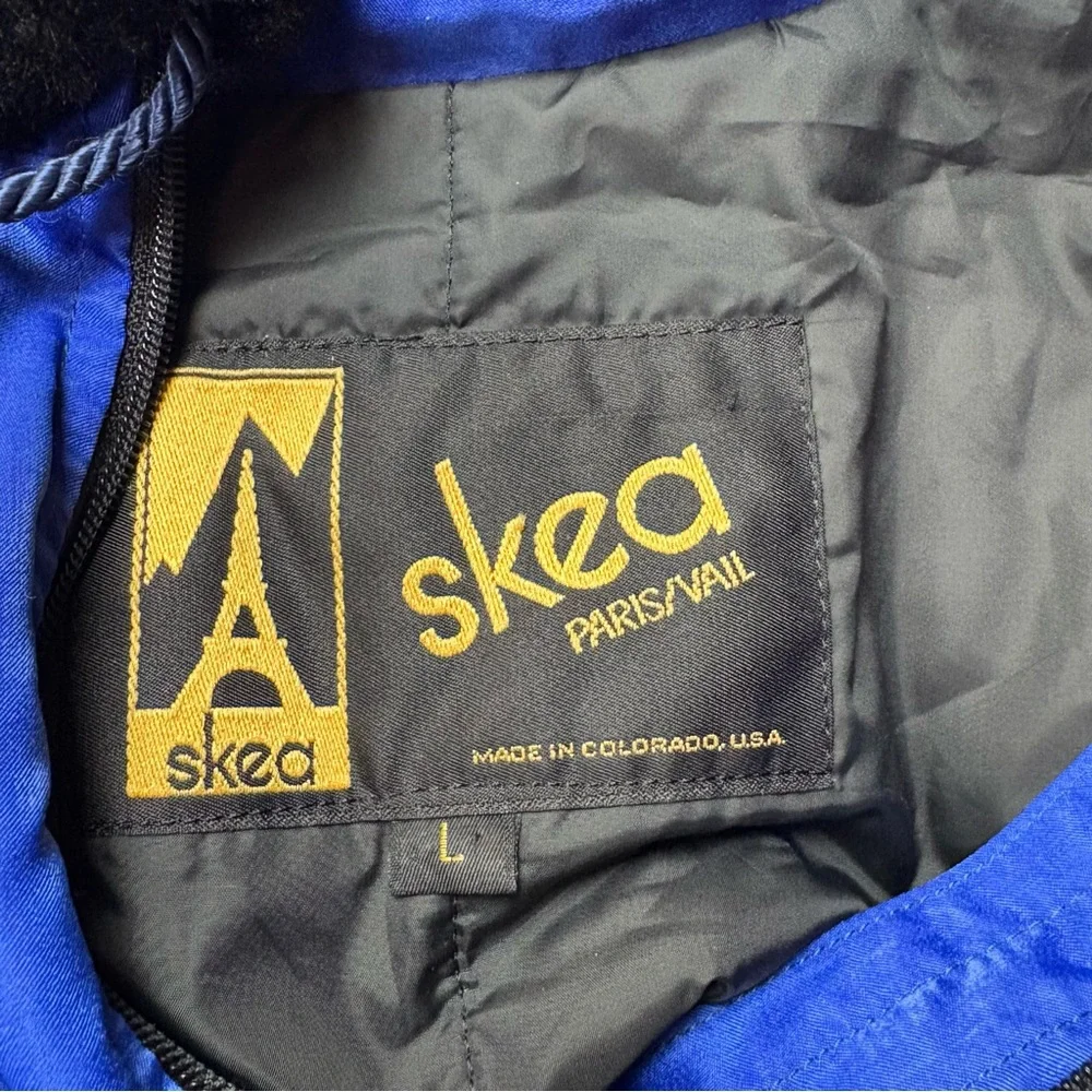 Vintage skea Paris Vail Royal Blue Ski Snow Jacket Faux Fur Hood 1990s Large USA